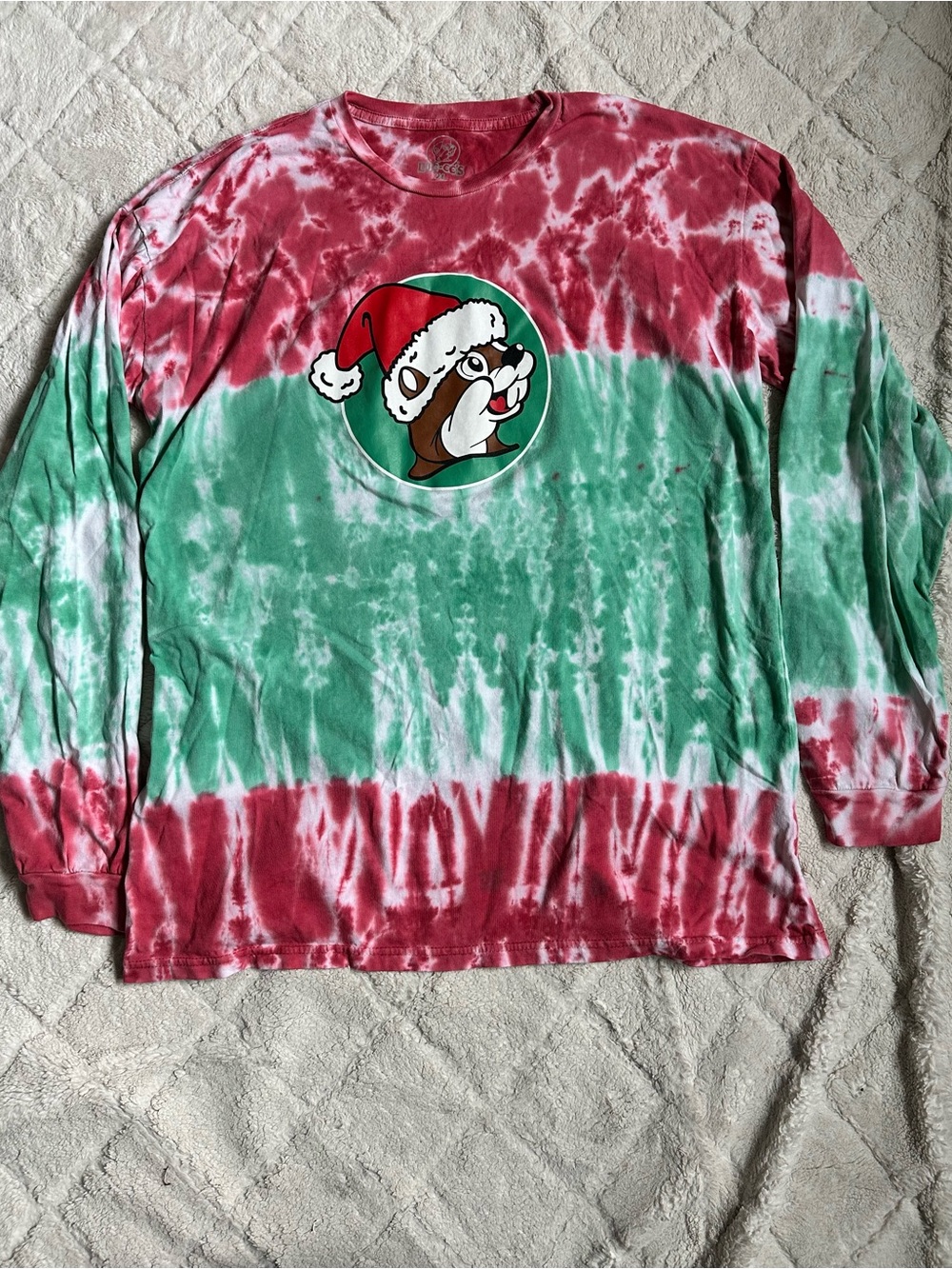 BUC-EE'S | Red Green White Tie Dye Christmas Long Sleeve Shirt | Size 2XL